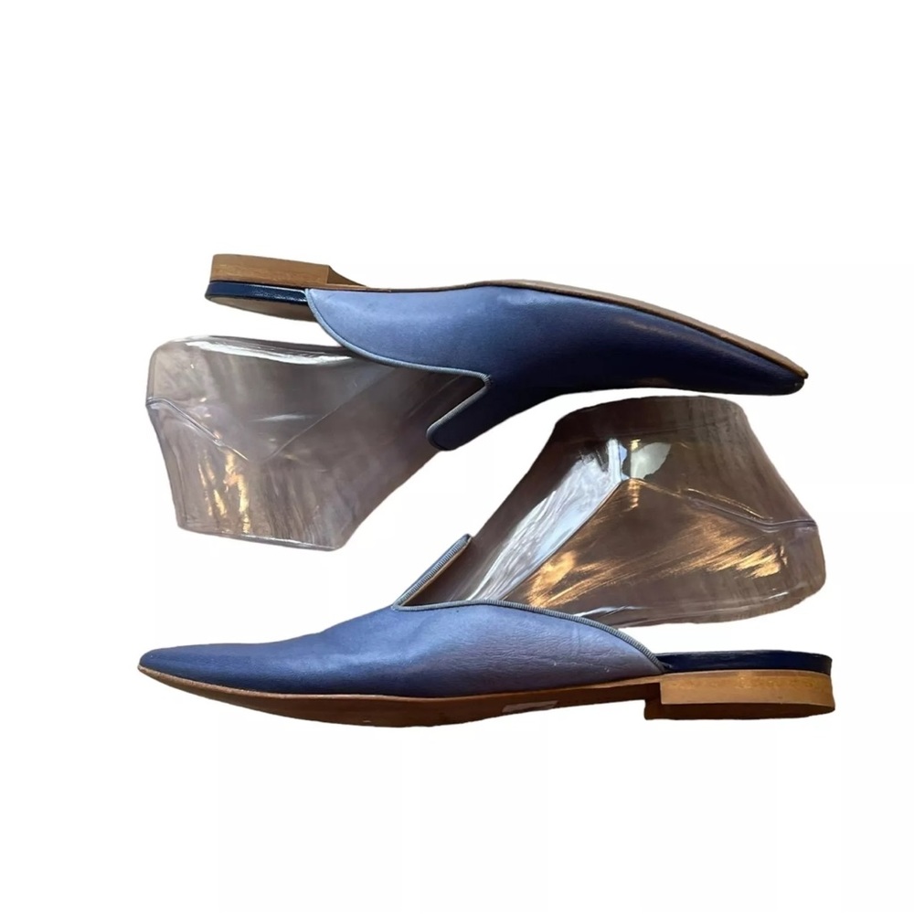 Lafayette 148 New York Vento Ombre Blue Leather Mule Loafers Shoes